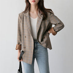 Plaid Double Breasted Full Sleeve Elegant Blazer
