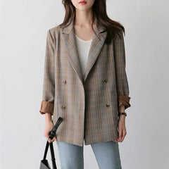 Plaid Double Breasted Full Sleeve Elegant Blazer