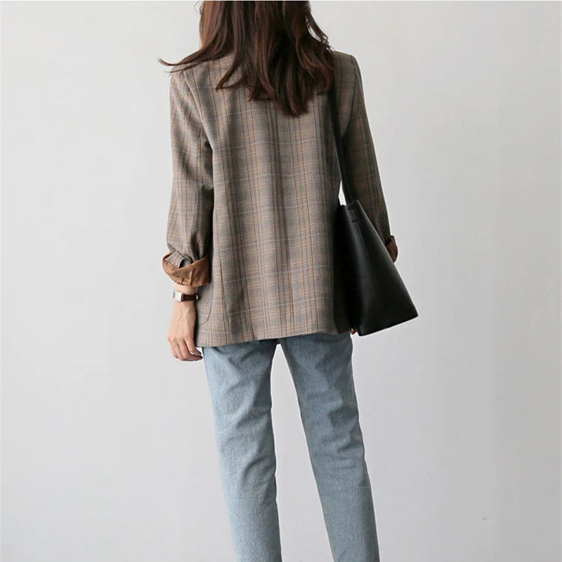 Plaid Double Breasted Full Sleeve Elegant Blazer