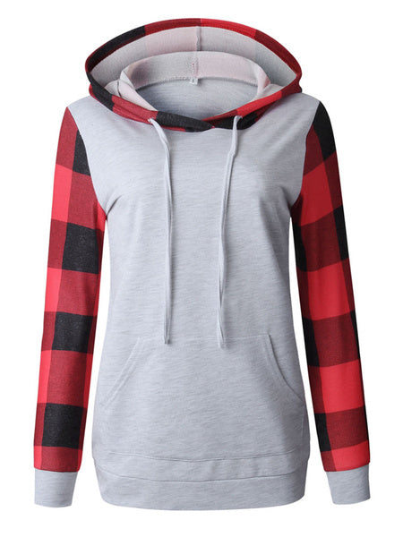 Plaid Hoodie Long Sleeves Hooded Sweatshirt
