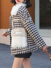 Plaid Jacket Long Sleeve Polyester Warmth Preservation Coat