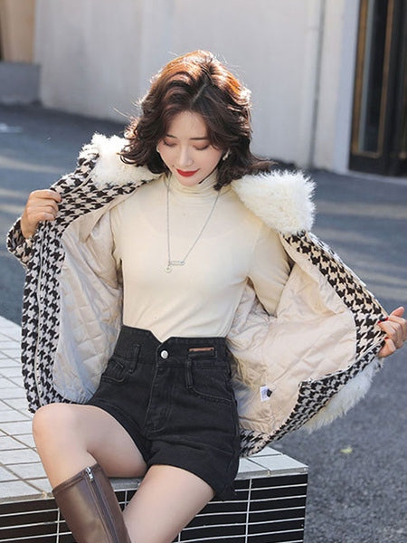 Plaid Jacket Long Sleeve Polyester Warmth Preservation Coat