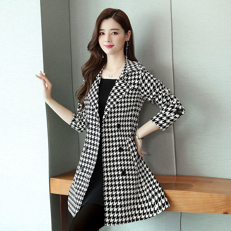 Plaid Jacket Turndown Collar Oversized Coat