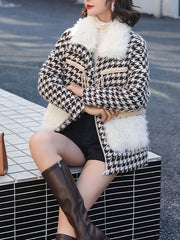Plaid Long Sleeve Polyester Warmth Preservation Coat