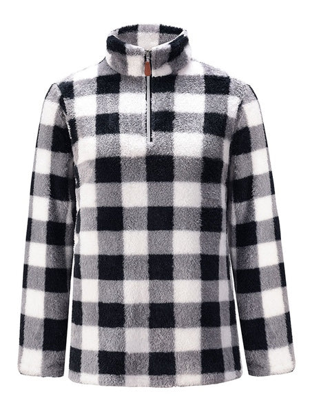 Plaid Long Sleeves Polyester Teddy Hoodie
