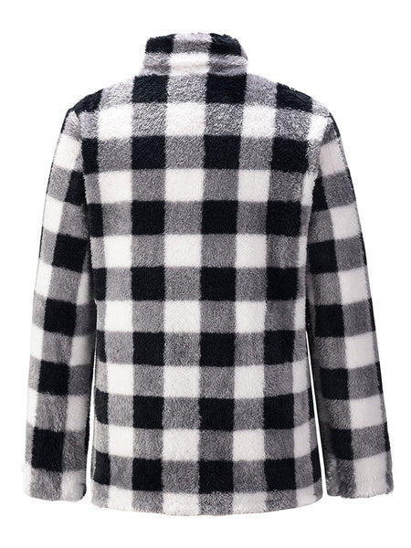 Plaid Long Sleeves Polyester Teddy Hoodie