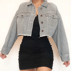 Plaid Turn-down Collar Elegant Cropped Jacket