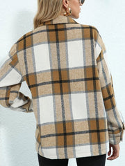 Plaid Turndown Collar Buttons Long Sleeve Polyester Oversized Short Jacket