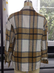Plaid Turndown Collar Buttons Long Sleeve Polyester Oversized Short Jacket