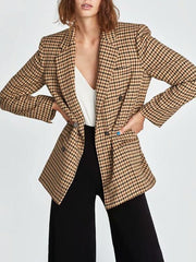 Plaid Turndown Collar Long Sleeves Double Breasted Short Jackets
