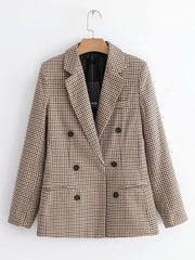 Plaid Turndown Collar Long Sleeves Double Breasted Short Jackets