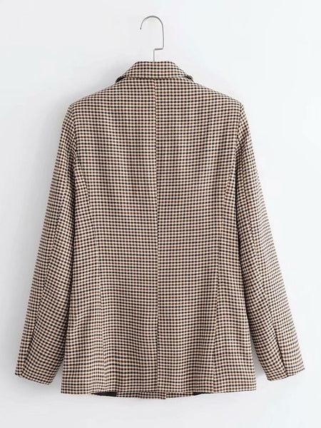Plaid Turndown Collar Long Sleeves Double Breasted Short Jackets