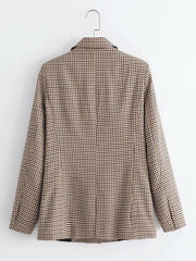 Plaid Turndown Collar Long Sleeves Double Breasted Short Jackets