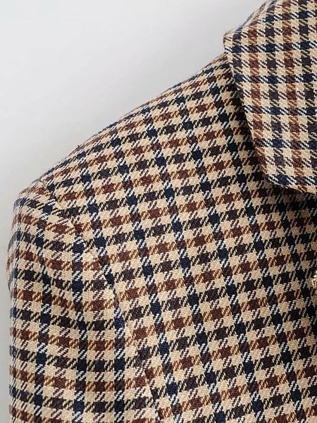 Plaid Turndown Collar Long Sleeves Double Breasted Short Jackets