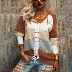 Plus Size Color Blocking Hooded Top