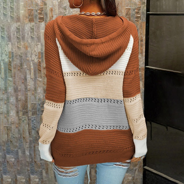 Plus Size Color Blocking Hooded Top