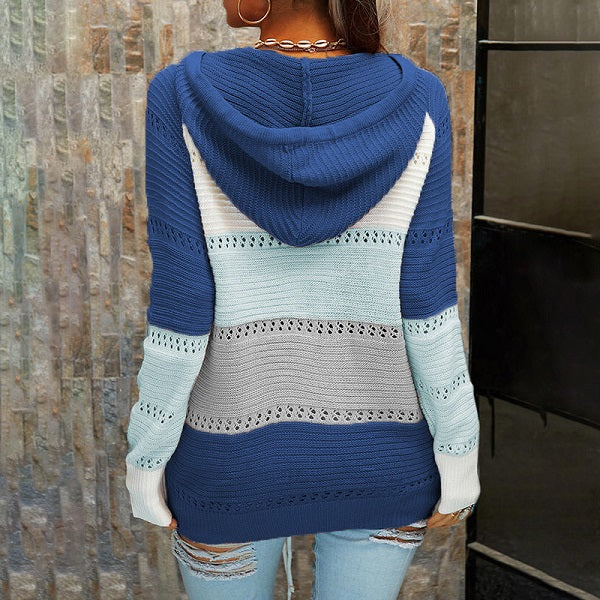 Plus Size Color Blocking Hooded Top