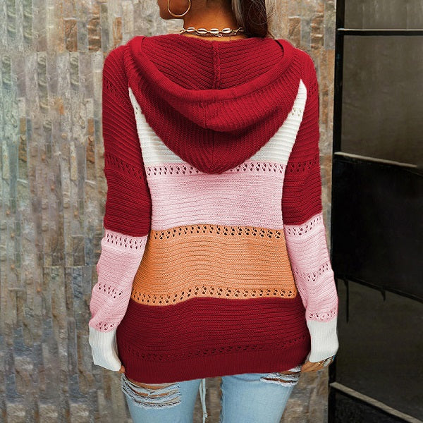 Plus Size Color Blocking Hooded Top