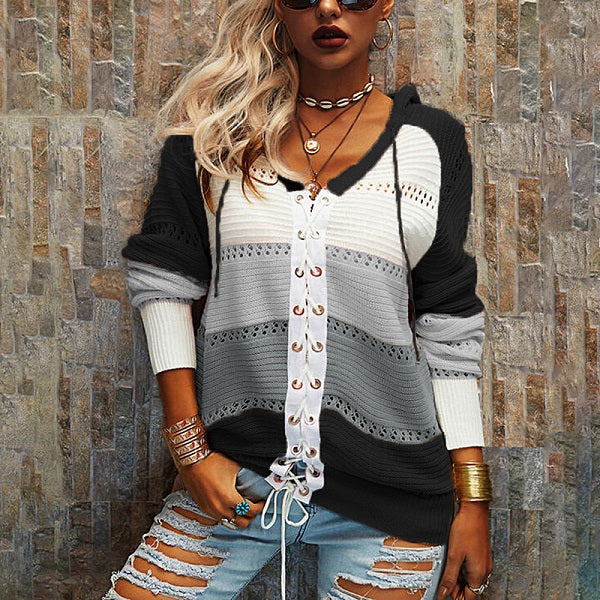 Plus Size Color Blocking Hooded Top