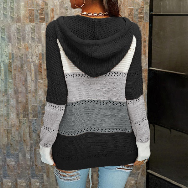 Plus Size Color Blocking Hooded Top