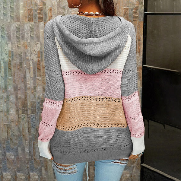 Plus Size Color Blocking Hooded Top