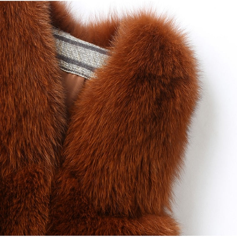 Plus Size Natural Fox Fur Sleeveless Vests