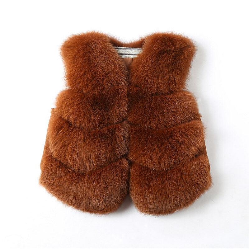 Plus Size Natural Fox Fur Sleeveless Vests