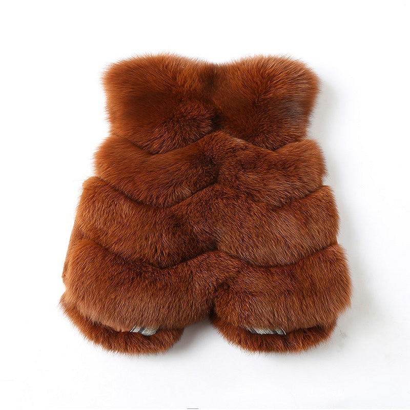 Plus Size Natural Fox Fur Sleeveless Vests