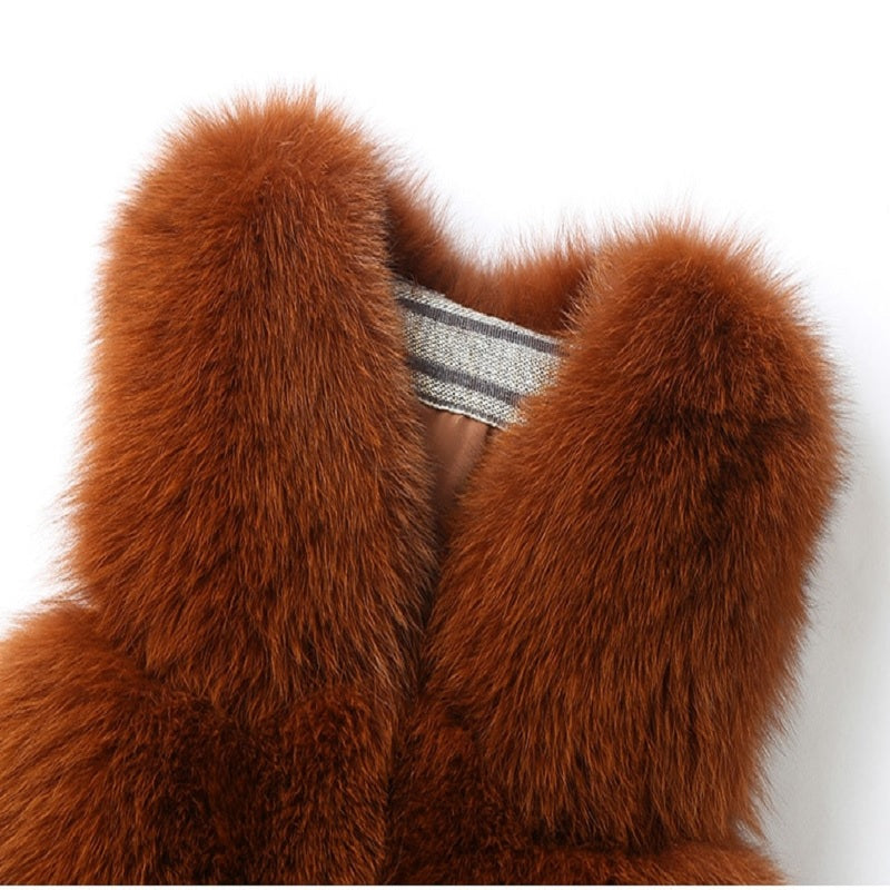 Plus Size Natural Fox Fur Sleeveless Vests