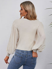 Polyester Buttons Long Puffer Sleeves V-Neck Short Cardigans