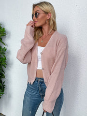 Polyester Buttons Long Sleeves V Neck Stretch Cardigans
