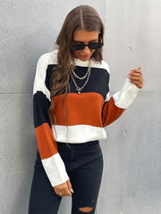 Polyester Jewel Neck Long Sleeves Stretch Sweaters
