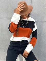 Polyester Jewel Neck Long Sleeves Stretch Sweaters