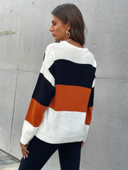 Polyester Jewel Neck Long Sleeves Stretch Sweaters