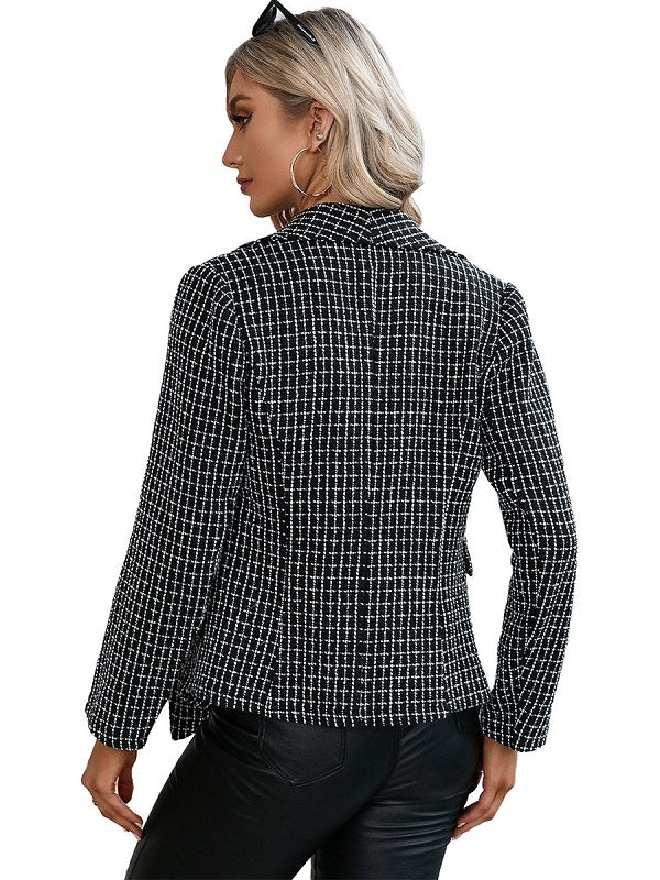 Polyester Turndown Collar Buttons Long Sleeves Irregular Plaid Shacket