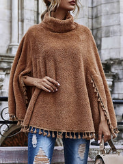 Poncho High Collar Tassels Fringe Cape Outwear