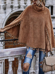 Poncho High Collar Tassels Fringe Cape Outwear