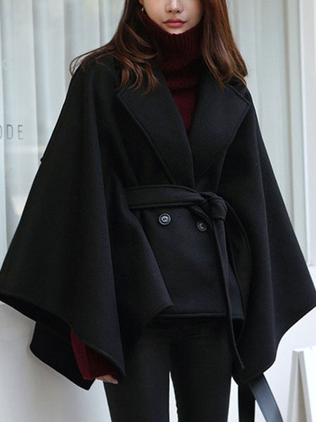 Poncho Turndown Collar Long Sleeve Polyester Oversized Cape