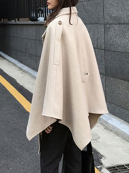 Poncho Turndown Collar Long Sleeve Polyester Oversized Cape
