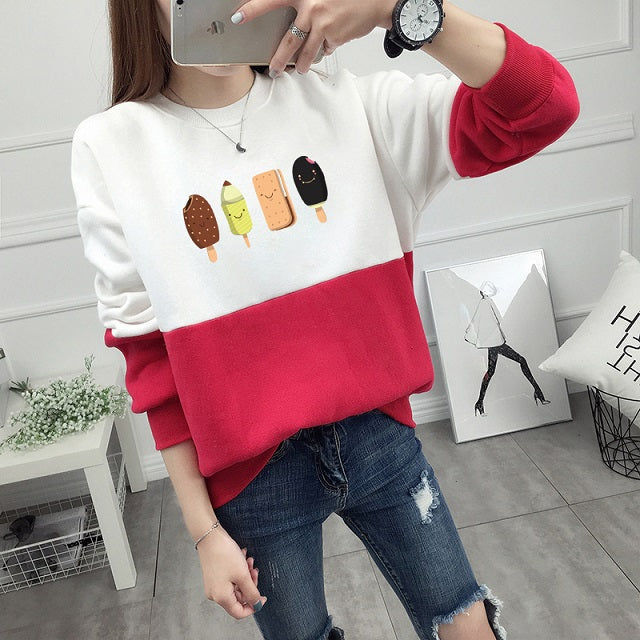 Print Casual O-neck Pullovers Hoodies Fleece Warm Cotton Sweatshirt