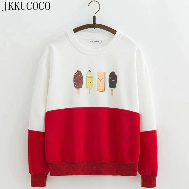 Print Casual O-neck Pullovers Hoodies Fleece Warm Cotton Sweatshirt
