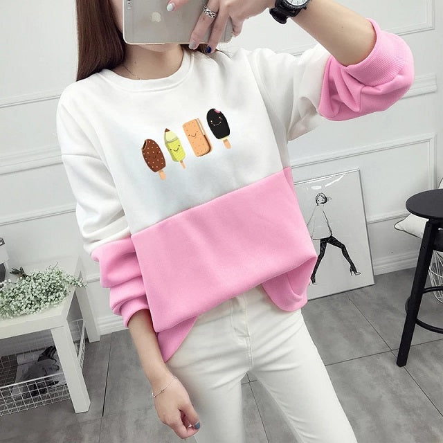 Print Casual O-neck Pullovers Hoodies Fleece Warm Cotton Sweatshirt