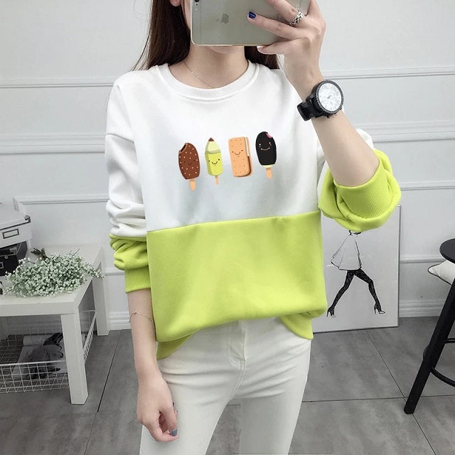 Print Casual O-neck Pullovers Hoodies Fleece Warm Cotton Sweatshirt