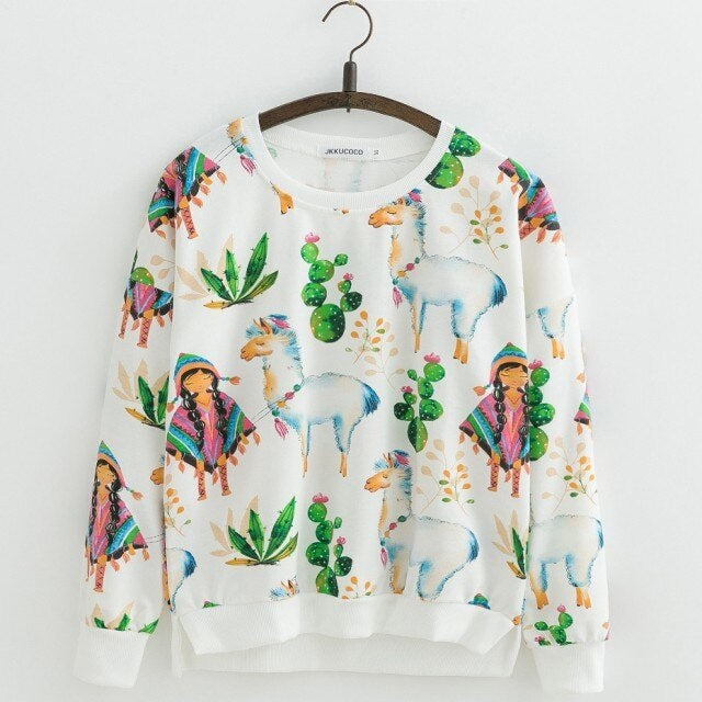 Print Cotton Hoodies Sweatshirts Casual Pullovers
