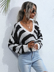 Print V-Neck Long Sleeves Polyester Sweaters