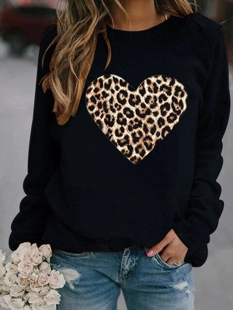Printed Fleece Long Sleeve O Neck Loose Sweatshirt Hoodie Pullovers