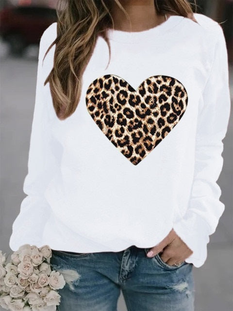 Printed Fleece Long Sleeve O Neck Loose Sweatshirt Hoodie Pullovers