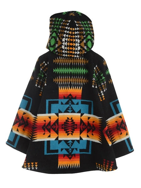 Printed High Collar Hooded Casual Color Block Coat