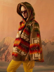 Printed High Collar Long Sleeves Casual Irregular Wrap Coat