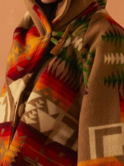 Printed High Collar Long Sleeves Casual Irregular Wrap Coat